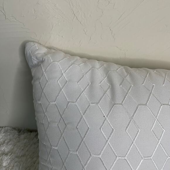White Decorative Pillow Embroidered Diamond Design 15 x 12" - Picture 4 of 5